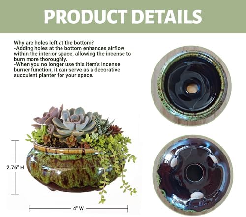 Incense Burner with Calabash Incense Stick Holder - Porcelain Charcoal Censer for Use with Resin Granular Powder Cone or Coil Incense (Fambe Green) - Image 6
