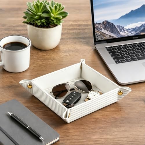 YAPISHI Luxury Valet Tray for Men, PU Leather Vanity Jewelry Catchall Tray - Image 6