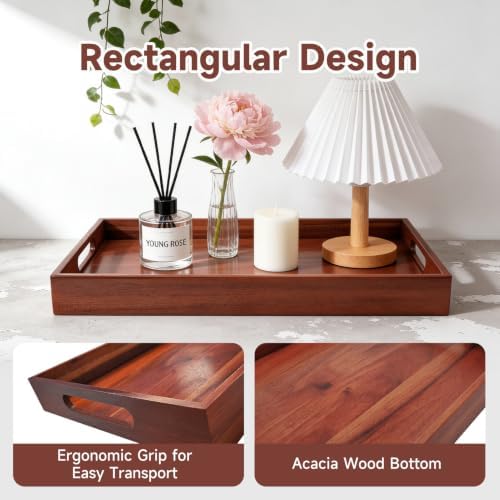 17 x 12 Inch Acacia Wood Large Serving Tray with Handles - Image 4