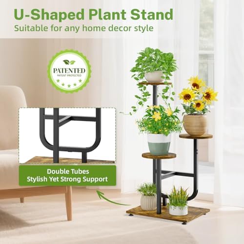 iDavosic.ly Plant Stand Indoor with Wooden Trays, 3 Tier Shelf, Black Brown - Image 4