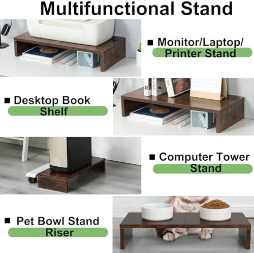 TEAMIX 2-Pack Monitor Stand Riser 20 inch, Wooden Tabletop Shelf, Brown - Image 3