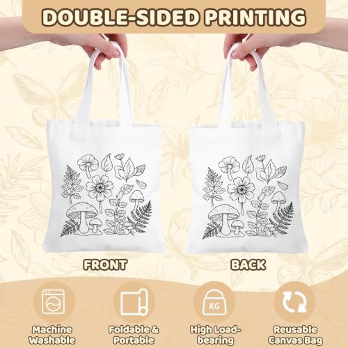 48 Pcs Floral Canvas Tote Bags Kit Craft Paint Color Your Own - Image 5