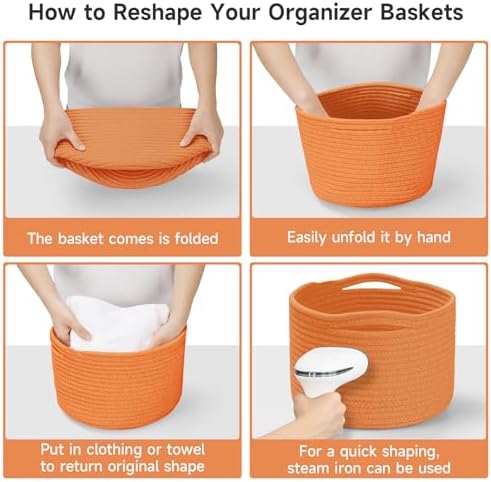 3 Pack Small Rope Storage Baskets, 9.82×9.82×7.1", Orange - Image 6
