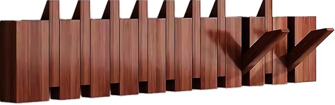 Wall Mounted Coat RackHooks Piano Key Hangers Natural Solid Wood Hanger Non-Woven Fabric Clothes Hangers for Closet, Kitchen, Bedroom, Bathroom, Entryway (Walnut, 10 Hooks)