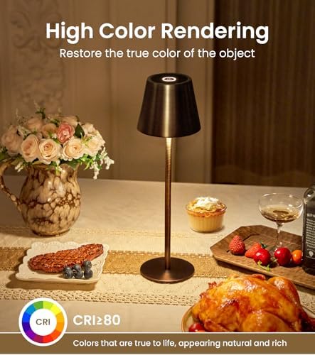 3 Pack Cordless Table Lamp, Portable Battery Operated Lamp with 3 Color Temps and Stepless Dimming, Rechargeable Table Lamp for Dinner, Desk, Cafe, Outdoor (Brushed Mocha) - Image 4