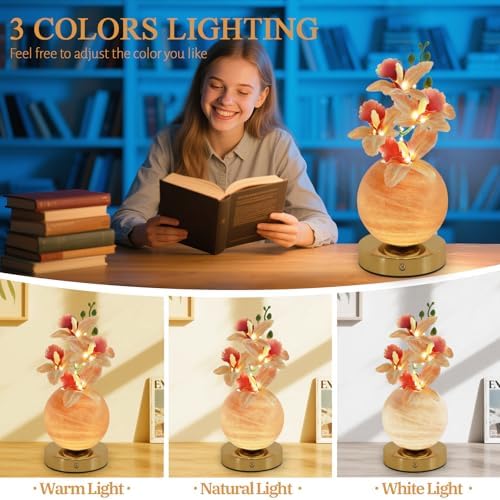 Flower Table Lamp, 3 Colors Orchid Night Light, Cordless Touch Dimming Artificial Flower with Vase Lamp, LED Desktop Decorative Landscape Lights for Festival Party Home Decor (Champagne Orchid) - Image 4