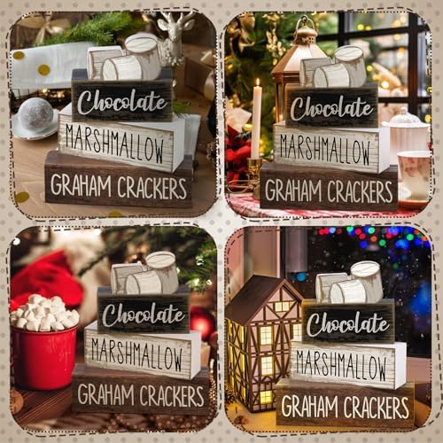 Moucuny 4 Pcs Wooden Block Signs Farmhouse Table Tiered Tray Smores Theme - Image 4
