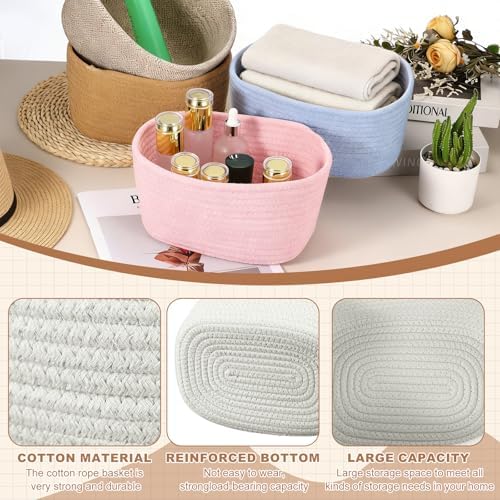 uxcell Small Woven Basket, 8.3x5.9x4.7 Inch Rectangular Rope Basket Decorative Gift Chest Box Cute Mini Woven Storage for Organizing Shelf Storage Bedroom Home Decor, White - Image 3