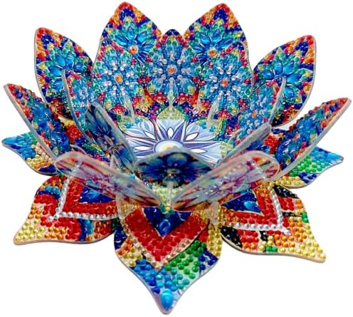 jinglinhh DIY Mandala Lotus Diamond Art Painting Aromatherapy Candle Holder Kit for Adults, Acrylic Diamond Art Tabletop Candlestick Holder Tray Ornaments Craft Project for Beginners(Blue Lotus) by Unknown
