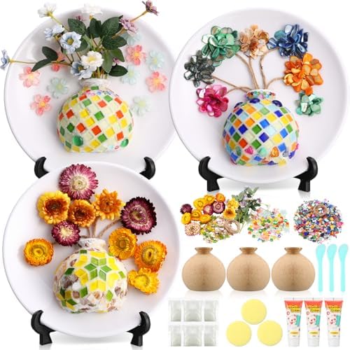 LemonRoad 3 Sets DIY Vase Mosaic Painting Kits, DIY Mosaic Arts and Craft Kits with Accessories, Handmade Sticker Painting Gem Art Kit for Adults, Room Decoration by Unknown
