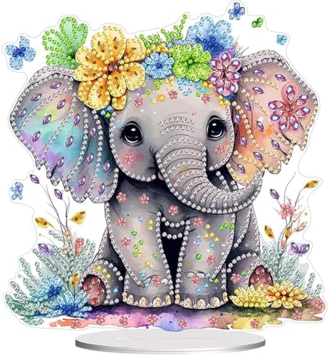 Diamond Painting Kits for Adults Beginners, 5D Full Drill Elephant Crystal Art Desktop Ornament, DIY Single Sided Home Office Desk Decor, Creative Craft Gift Set with Tools by OFRKE