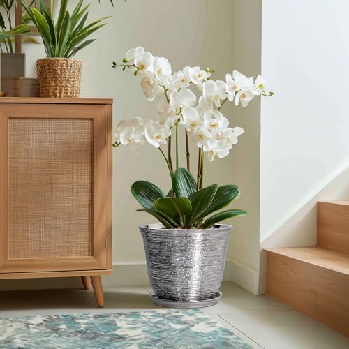 Ceramic Planter, 12 Inch Pots for Plants Indoor, Silver - Image 5