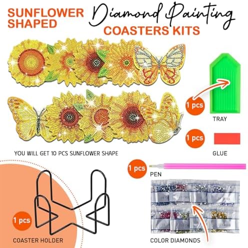 10 pcs Diamond Painting Coasters | Diamond Art Coasters | Sunflower Diamond Art Painting | Perfect Art Craft Gift for Sunflower Lover, Dad, Mom, Grandparents, Brother, Sister. - Image 3