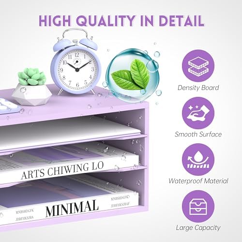 3 Tier Wood Desk Organizer, Paper Organizer for Desk, Purple - Image 5