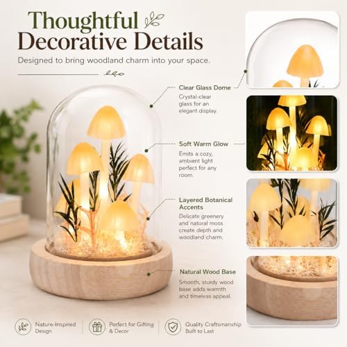 QUELIEN Mushroom Lamp,Mothers Day Mom Gifts for Mom,Light Up Mushroom in Glass Dome,Birthday Party Decorations,Ideal Birthday Gift,GirlfriendGift - Image 3