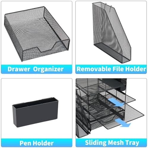 5-Tier Desk File Organizer with Drawer & Pen Holder (Black) - Image 3