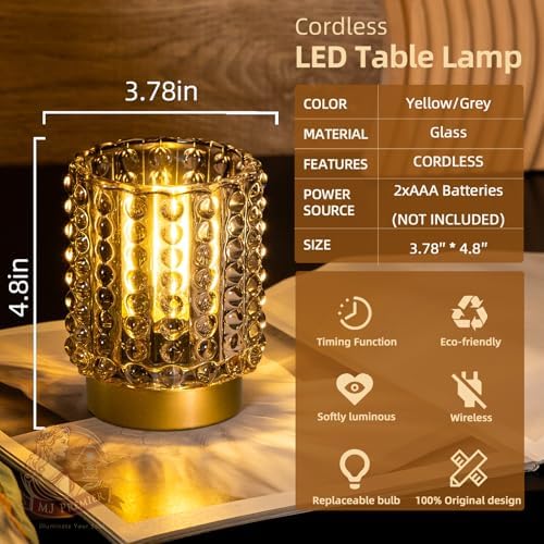 Battery Operated Lamp Timer, Small Cordless Lamp Decorative, Gray - Image 2