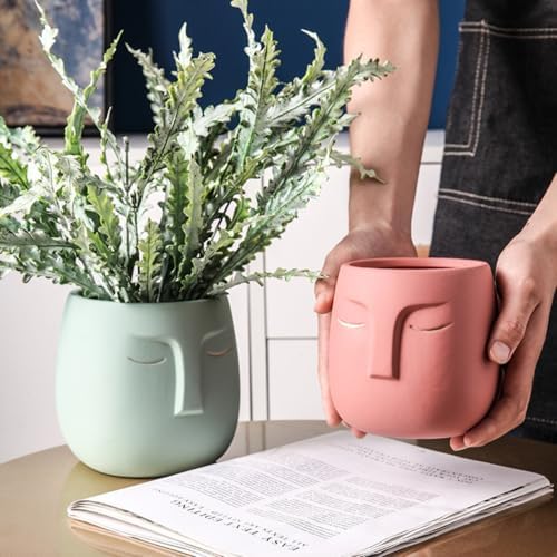 Face Planter (Forest Green, Small, with Hole, Without Tray) - Ceramic Plant Pot for Succulents, Flowers, and Small Plants - Nordic Minimalist Vase for Indoor and Outdoor Home Decor - Image 3