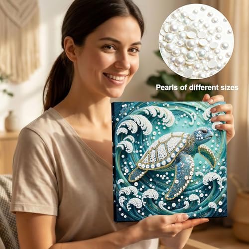 LQCrafK DIY Pearl Art Painting Handcraft Kit for Adults Beginners with Tools and Framed Painting, Creative Design,Self-Adhesive, Healing Stress-Relieving Home Wall Decoration-Sea Turtle - Image 4