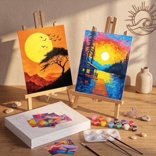 Ctosree 12 Pack Paint and Sip Kit Pre Drawn Canvas, Vivid Sunset, 10x8'' - Image 5