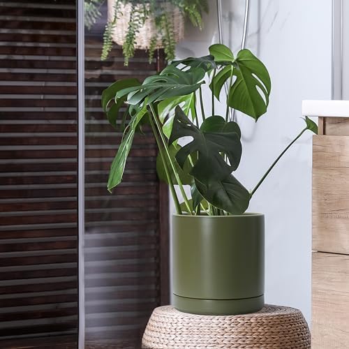 D'vine Dev 10 Inch Ceramic Planter Pot, Olive, 94-O-E-J - Image 2