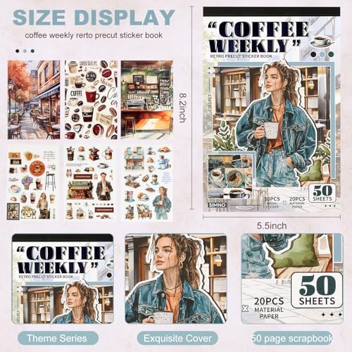 Scrapbooking Stickers - 500 Pre-Cut Washi Stickers & 20 Scrapbook Papers Coffee and People Sticker Books for journaling Scrapbooking Supplies - Image 5