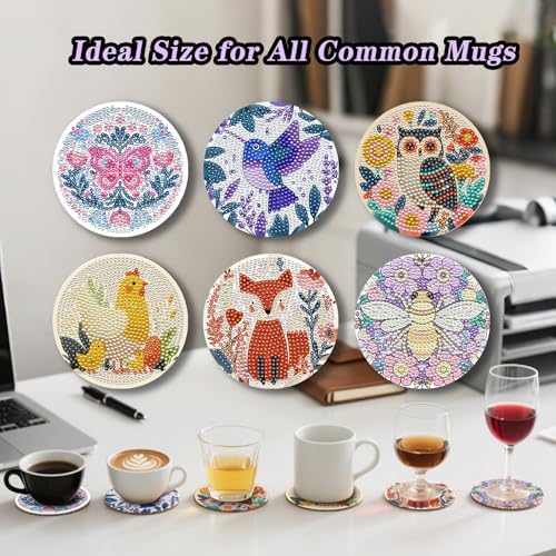 Zynlio Animal Diamond Paintings Coasters Kits Set with Holder,Diamond Art, DIY Diamond Crafts Coasters for Adults, Diamond Art Painting Kits for Women, Beginners, Diamond Craft Supplies - Image 3