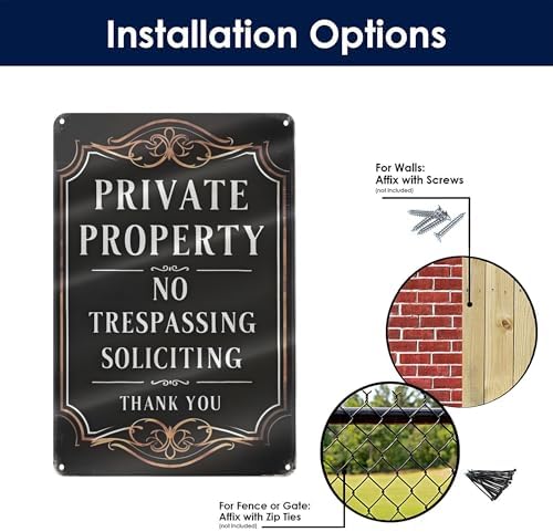 Vintage-Style "Private Property - No Trespassing Soliciting" Sign - Black With Ornate Golden Borders 8x12 Inch - Image 4