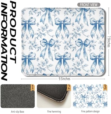 Coquette Blue Bow Floral Mouse Pad, Preppy Girly Blue Bow Flower Aesthetic Mouse Pads for Wireless Mouse Computers Laptop Desk Accessories, Preppy Girly Office Supplies, 9.5x7.9 Inch - Image 2