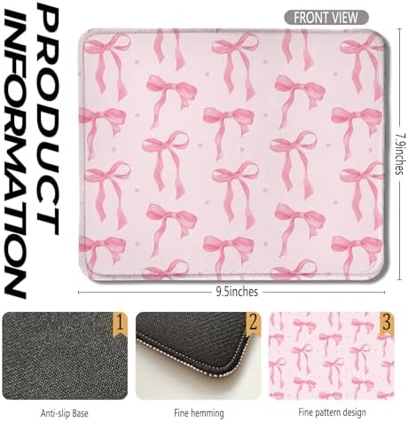 Cute Coquette Pink Bow Aesthetic Mouse Pad, Preppy Girly Pink Bow Mouse Pads for Wireless Mouse Computers Laptop Desk Accessories, Coquette Girly Office Supplies, 9.5x7.9 Inch - Image 2