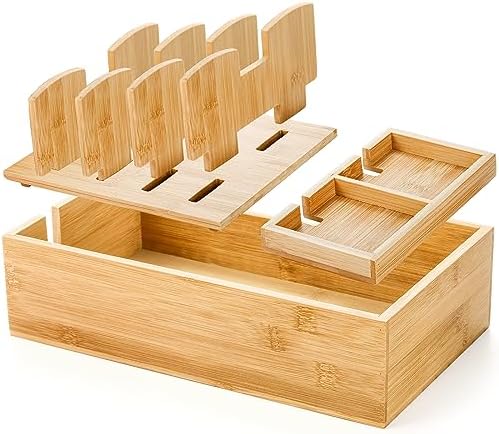 Fasmov Bamboo Charging Station, Charging Stand for Multiple Devices, Electronic Device Desktop Dock Stations Organizer, Cell Phone Docking Stations for Multi Laptop, Tablets, IPads, Watch, Earbuds - Image 3