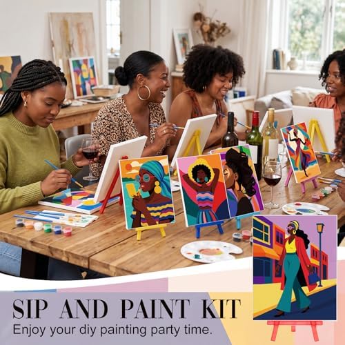 Blosssound 10 Set Pre Printed Canvas Pre Drawn Canvas Painting with Easel Kits 5" x 7" Outline Painting Panels for Beginners, DIY Craft Project, Party Favor, Home Decors(Modern Lady) - Image 5