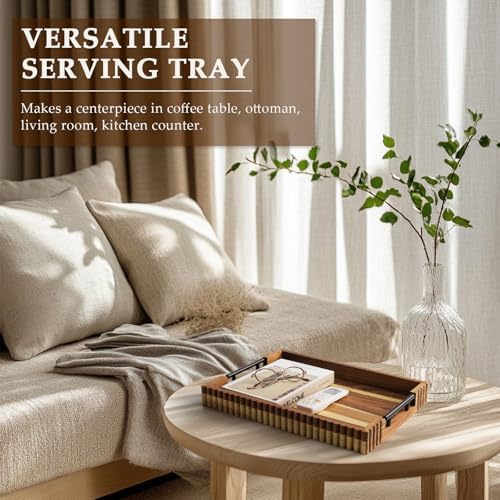 Serving Tray for Coffee Table Decor, 16.7" Decorative Ottoman Tray, Natural - Image 5