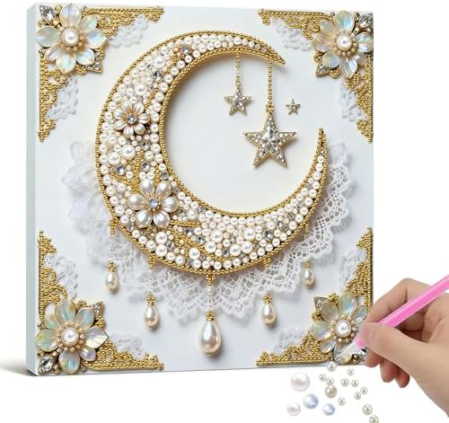 Xylzzuit Pearl Painting Kit with Frame All Inclusive 9.84x9.84IN DIY Gemstone Diamond Art Craft Supplies for Adults Beginners Craft Lovers Living Room Wall Desktop Decor Gift (Moon) by Xylzzuit