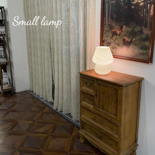 ONEWISH Mushroom Lamp-Small Bedside Table Lamp with Striped Glass, Nightstand Lamp for Bedroom, Living Room, 3000K E26 Bulb Included(White) - Image 3