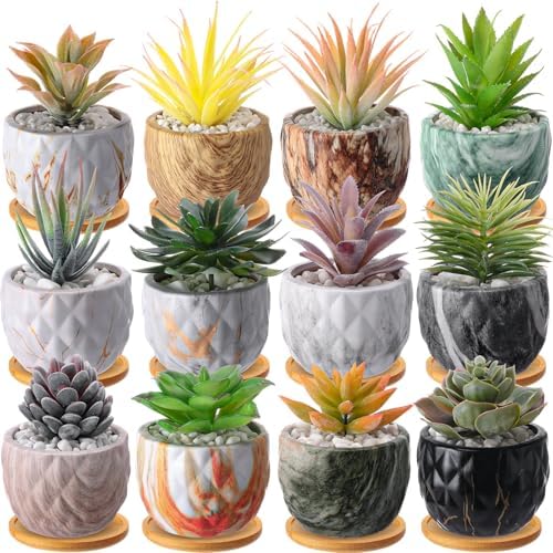 Ziliny Marbling Ceramic Flower Pot 3.35 Inch Succulent Small Plant Cactus Herbs Planter Ceramic Pot with Drainage Hole Matte Round Container(12 Pcs,Simple Style) - Image 2