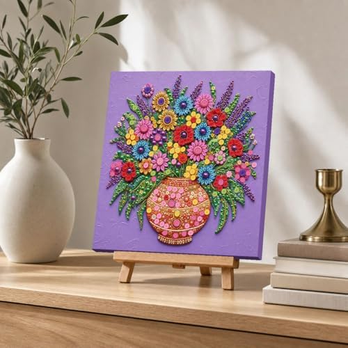 Framed Button Art Kit 11.8" DIY Mosaic Craft for Adults(Purple Vase) - Image 4