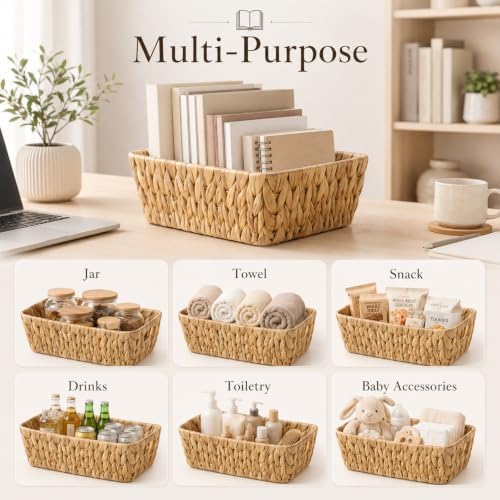 2 Pack Small Wicker Baskets, 2 Size Water Hyacinth Woven Basket Durable Rustic Hand Woven Decorative Baskets for Living Room, Kitchen, Bedroom, Shelf, Home Decor - Image 3