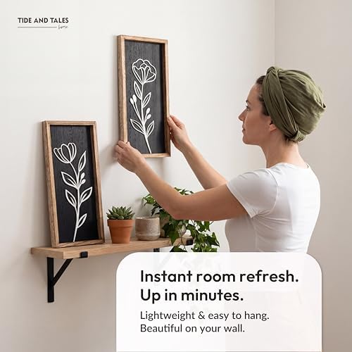 Tide and Tales 3D Black Wall Decor, Set of 2, Moody Botanical Wall Art - Image 3