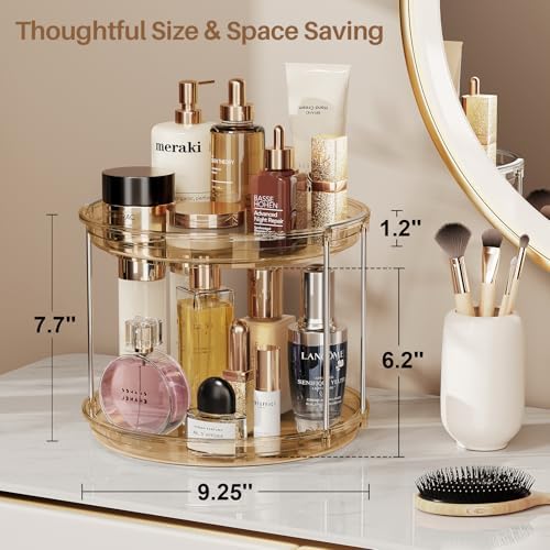 LAMU 2 Tier Lazy Susan Turntable Organizer 9.25'' Rotating Spice Rack Organization for Cabinet, Kitchen, Pantry, Countertop, Bathroom, Vanity, Medicine Cabinet Organizer, Amber - Image 4