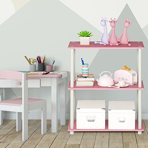 Furinno TURN-N-TUBE Storage Shelves, 3-Tier Book Shelf, Corner Shelf, Toolless Open Shelves, for Organization and Storage, Living Room, Garage, Home Office, Pink - Image 2