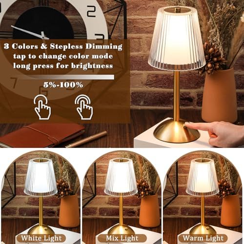 Liliful 1 Pcs Cordless Table Lamp LED Touch, Gold, Hollow Lined Style - Image 4