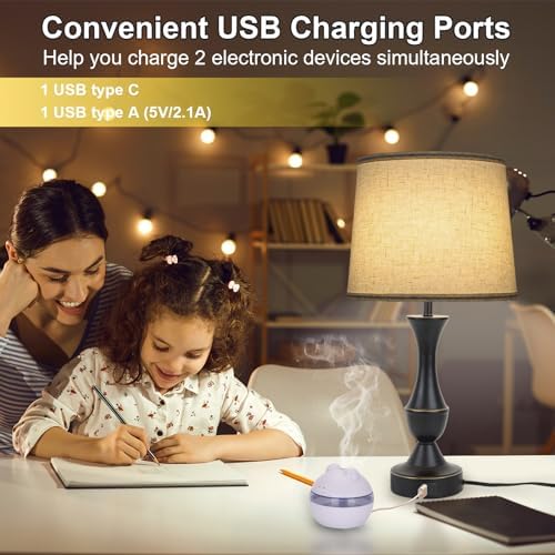 LALISU Touch Table Lamps Set of 2, Farmhouse Table Lamp with USB Charge - Image 3