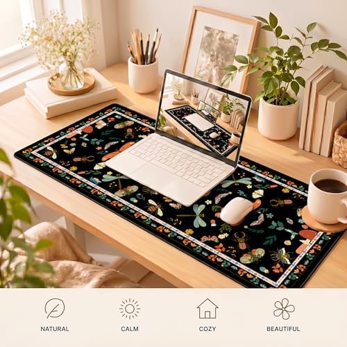 Vintage Butterfly & Botanical Desk Pad, Cottagecore Aesthetic Mouse Pad for Cozy Desk Setup, Decorative Desk Cover for Home Office (Black) - Image 6