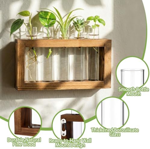 3-Pack Glass Plant Propagation Stations with Wooden Stand, Gardening Gifts for Women Mom Plants Lovers, 15 Glass Test Tubes Vases for Hydroponic Plants Desktop Terrarium Decor - Image 3