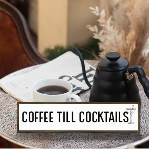 Coffee Decor Signs, Rustic Home Decors for Kitchen Bar, Cafe Decor, Housewarming Party Gift, Decorative Wooden Hanging Sign, Coffee Until Cocktails Sign, 17.8x4x1.2 inches - Image 5