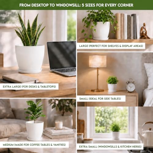 Plant Pots Indoor with Drainage, 5 Pack Multi-Size Planters Set, White - Image 3