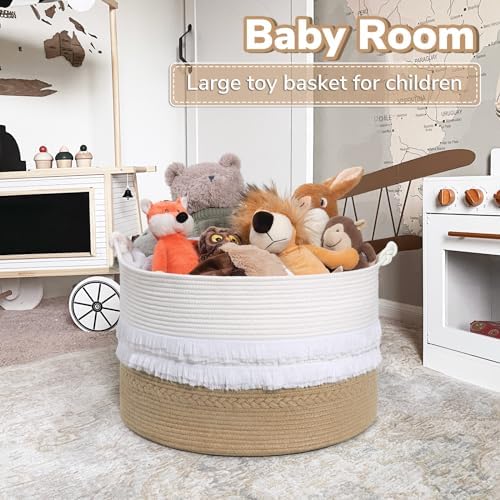 CherryNow Large Wicker Laundry Basket for Entryway, Bedroom, Jute Decorative Baskets for Clothes, Toys, Towel Basket for Bathrooom, 22 x 14 inches, 83L - Image 6