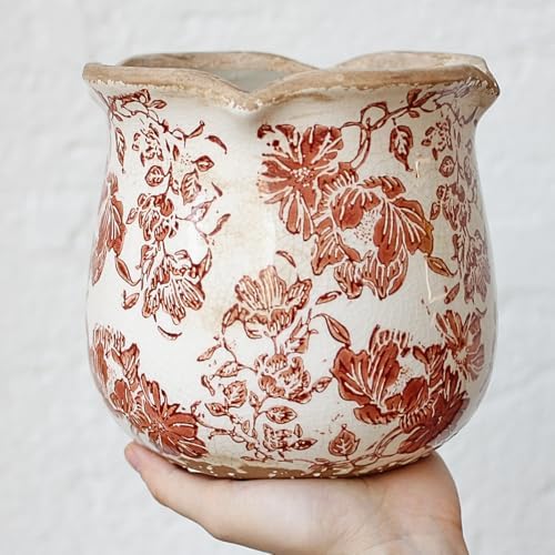Country Farmhouse Fall Planters, Vintage Ceramic Plant Pot with Drainage - Image 5