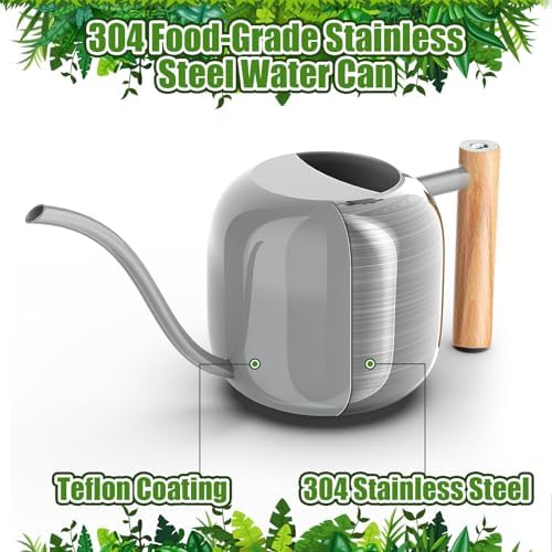 Green Moon 1.2L/41oz Metal Metal Watering Can with Long Spout, Gray - Image 6
